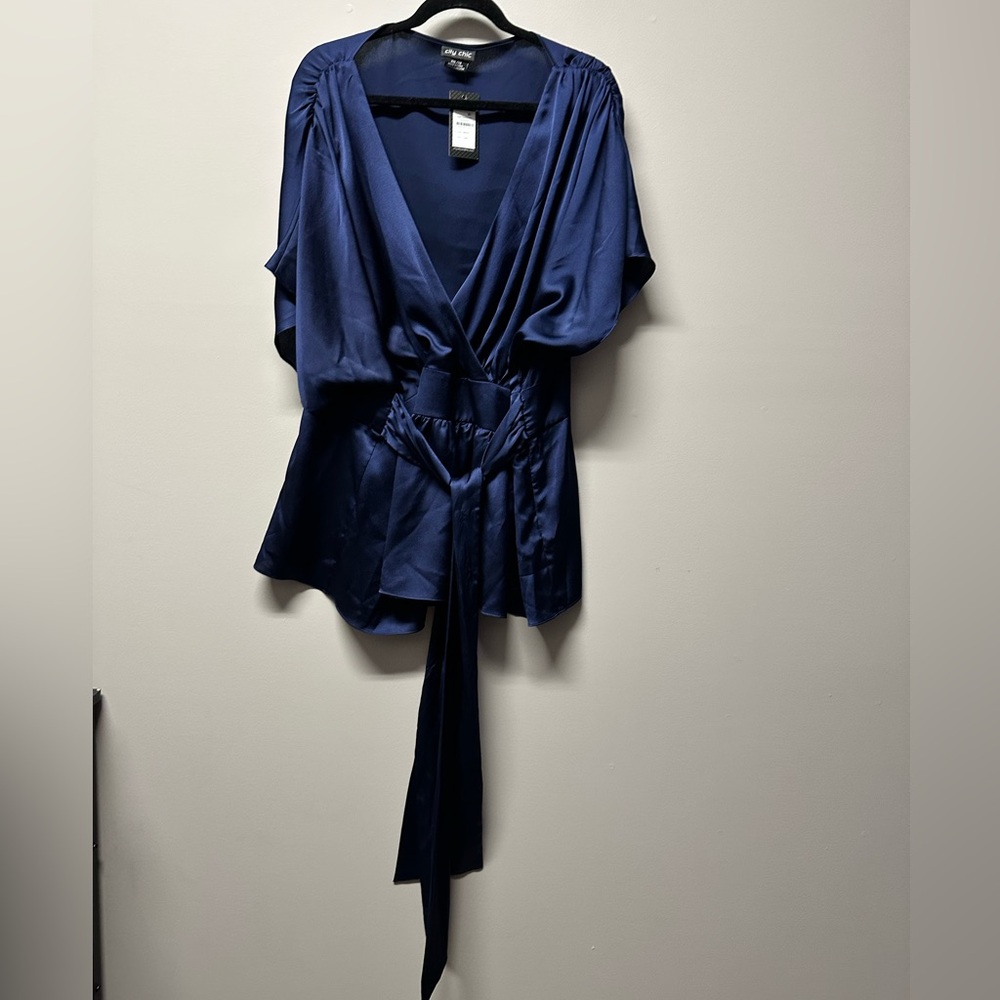 City Chic 24 blue satin blouse NWT - Picture 2 of 2